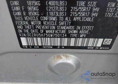 2016 Honda Hr-V Ex-L from USA, damaged, VIN 3CZRU5H75GM750134